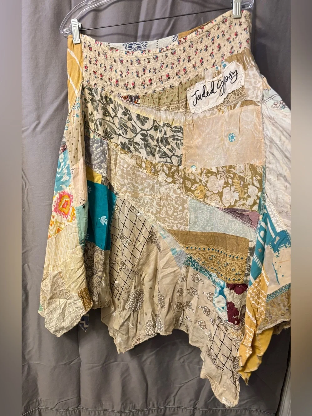 Jaded Gypsy Bohemian Patchwork Handkerchief Hem Midi Skirt w/Pockets Sz L/XL NWT